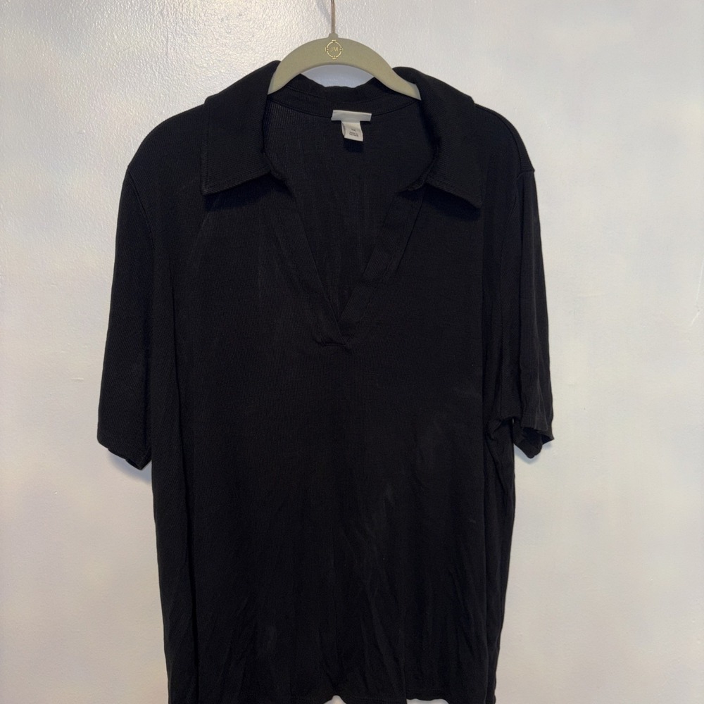 Ava & Viv SHORT Sleeve Shirt/Blouse Black Size 2X VNECK